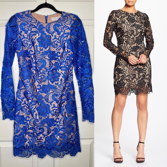 Dress the Population Dresses & Skirts - Dress the Population Jessica Long Sleeve Lace Mini Dress in Blue Nude Size Small
